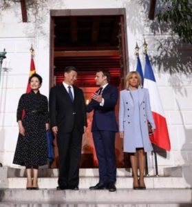 Brigitte et Emmanuel Macron recevant XI Jinping et son épouse à Nice en mars 2019