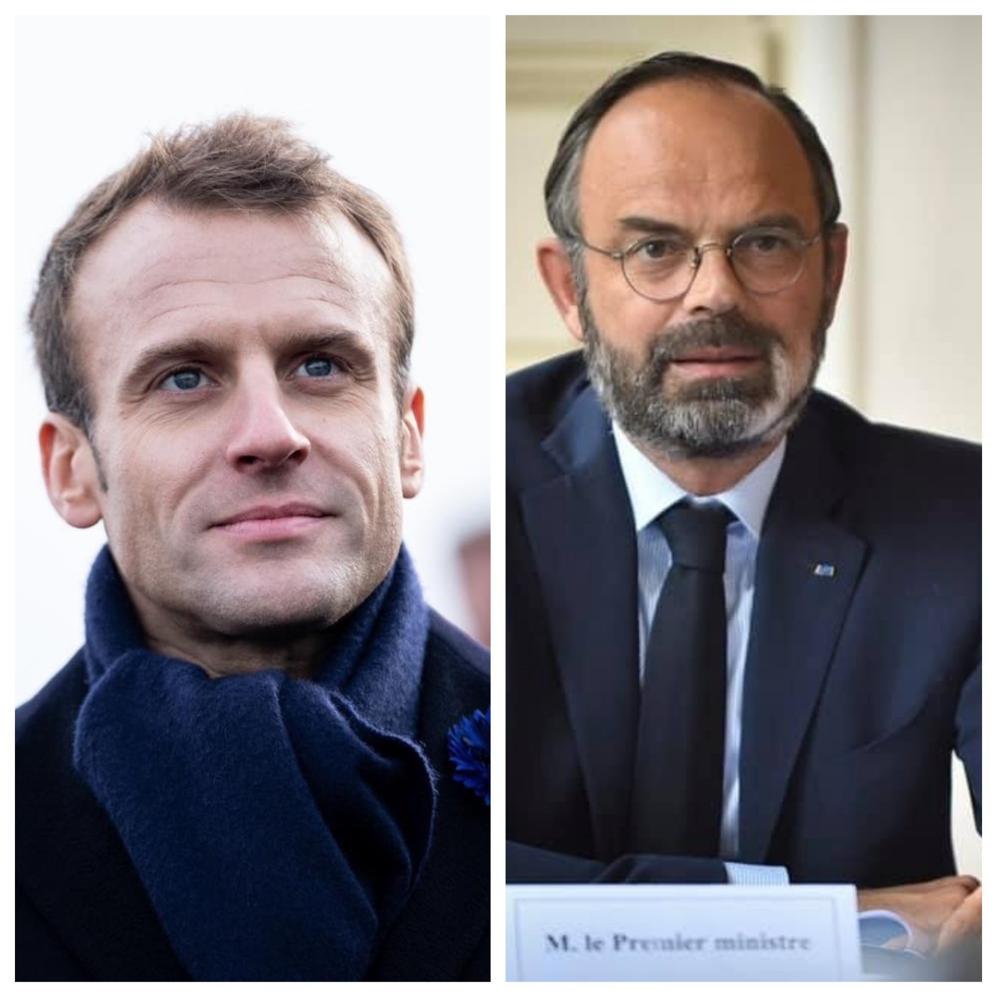 Photomontage : le president Emmanuel Macron à gauche et le premier ministre Edouard Philippe à droite.